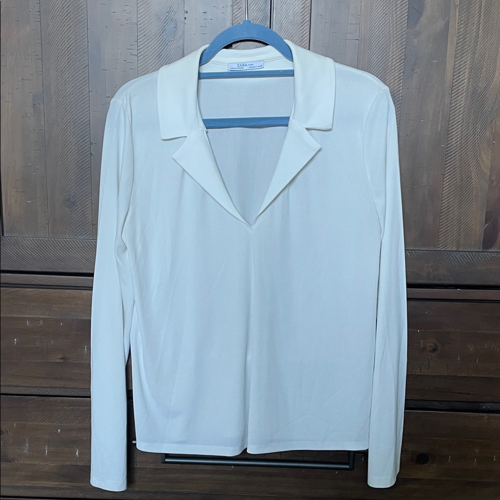 Zara White Long Sleeve Blouse